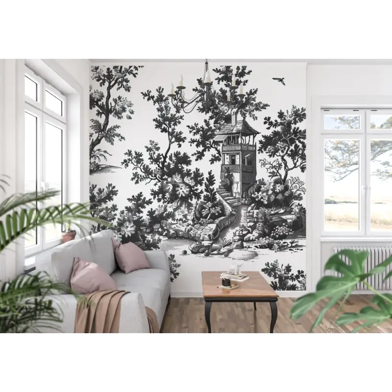 Toile De Jouy Wallpaper White Black - Second Image