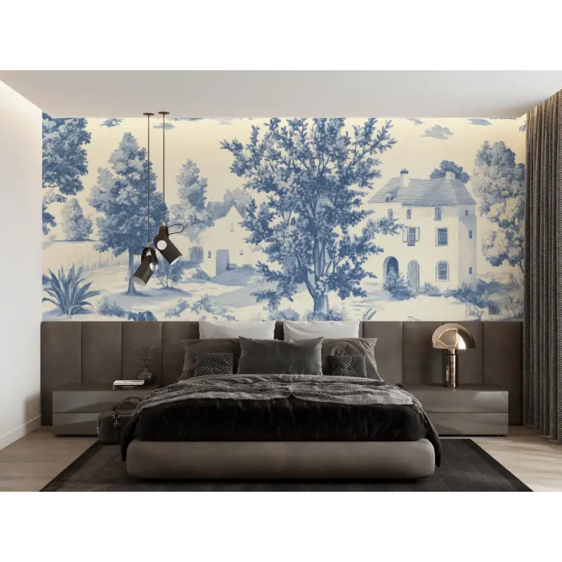 Toile De Jouy Blue Art Wallpaper - Second Image