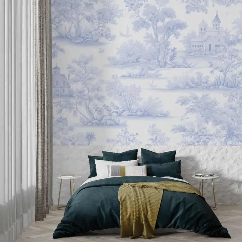 Papier Peint Toile De Jouy Bleu Pastel - tapisserie