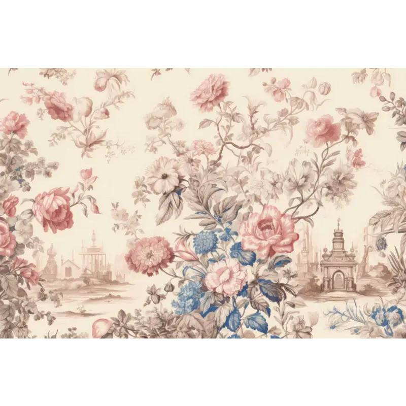 Papier Peint Toile De Jouy Bleur Rose