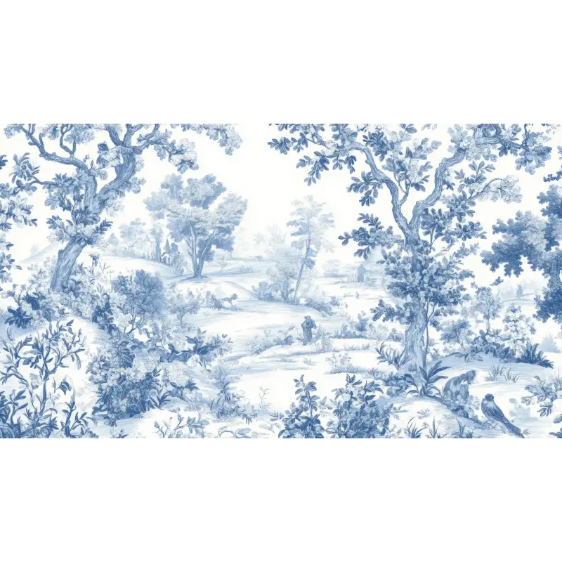 Papier Peint Toile De Jouy Foret Bleu