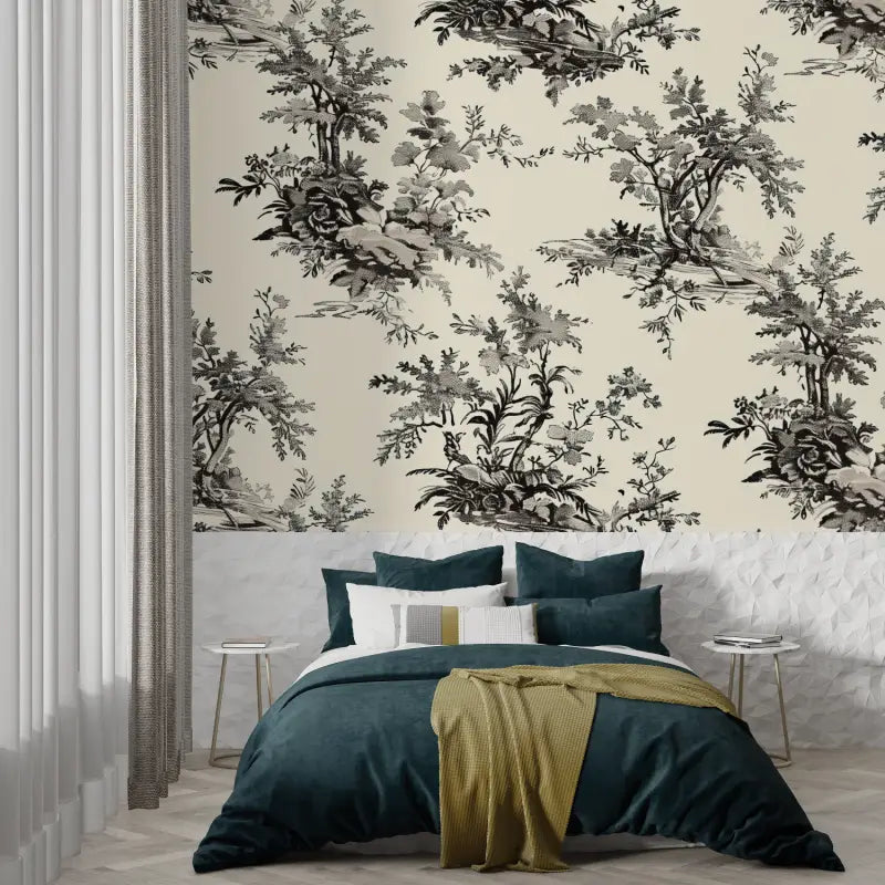 Toile De Jouy Wallpaper Black White - Second Image