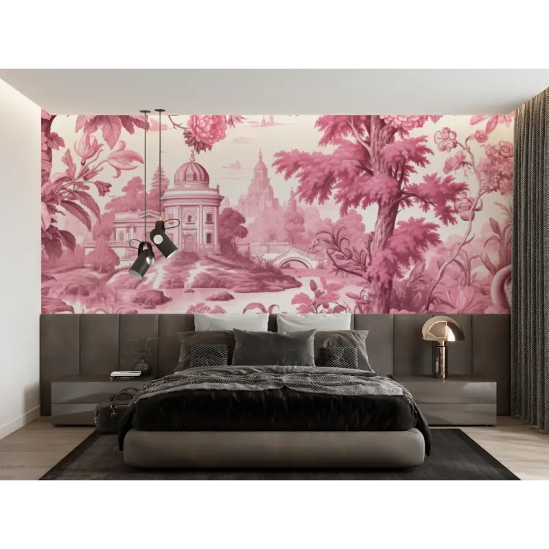 Hot Pink Toile De Jouy Wallpaper - Second Image