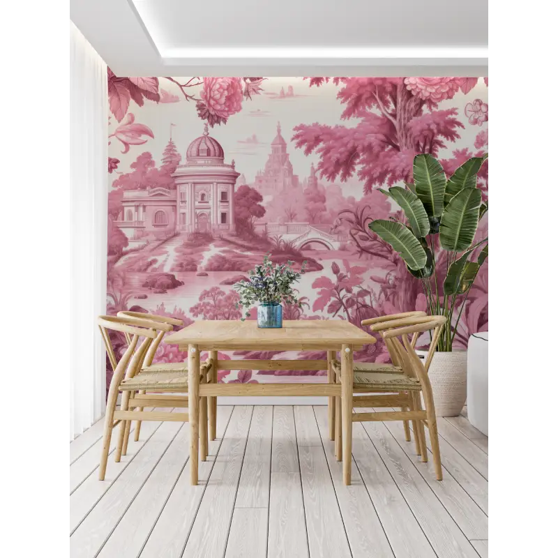 Hot Pink Toile De Jouy Wallpaper - Second Image