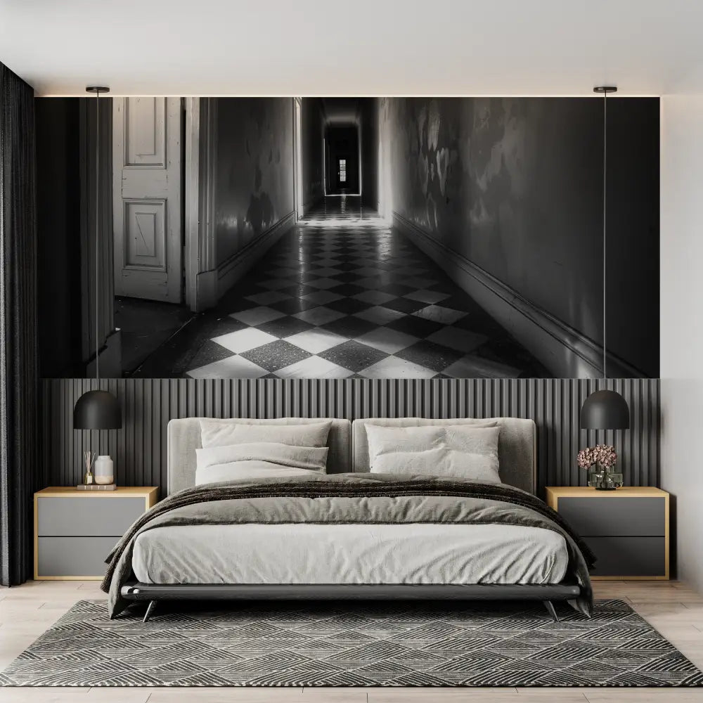 Black and White Trompe L Oeil Wallpaper - Second Image