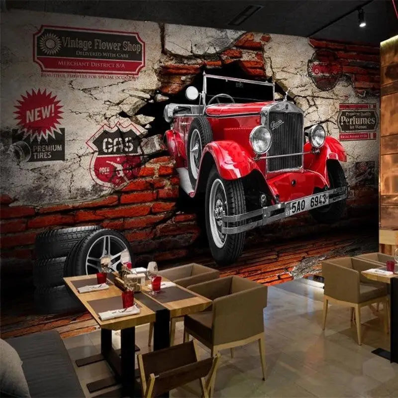 Trompe L'oeil Vintage Car Wallpaper - Second Image