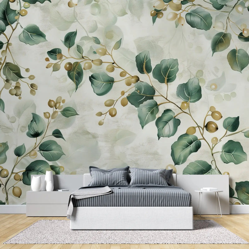 Papier Peint Vert Floral - tete de lit