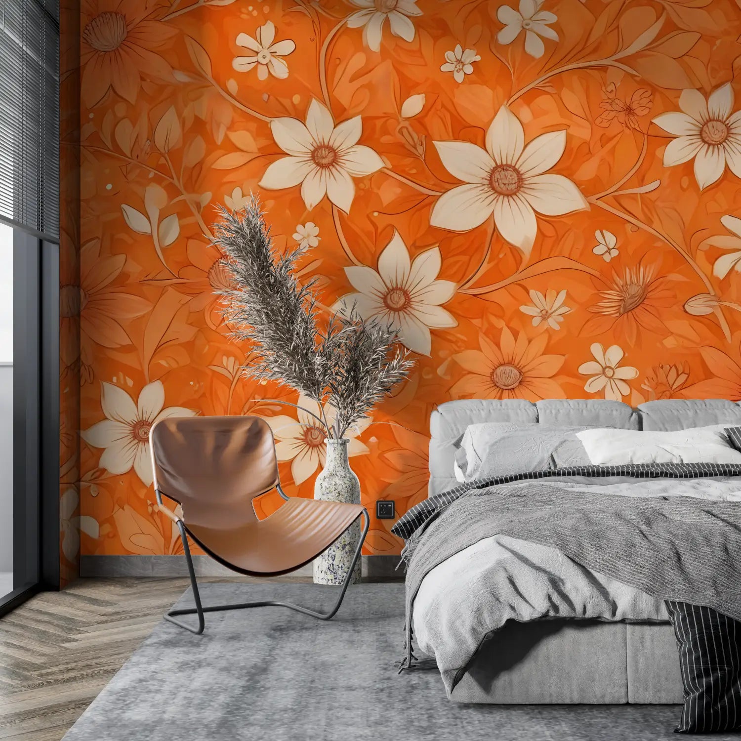 Vintage Orange Flowers Wallpaper - Second Image