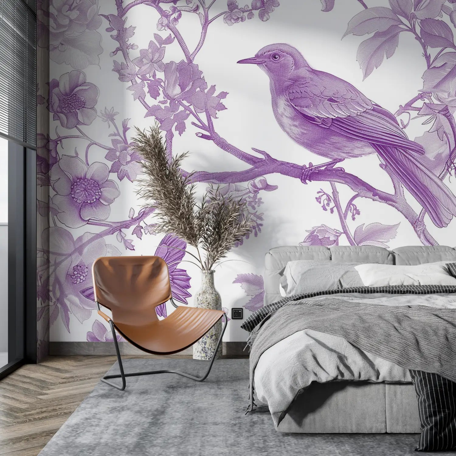 Papier Peint Violet Oiseau - 4murs