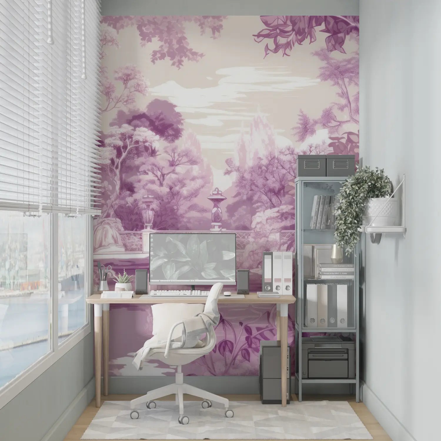 Purple wallpaper Jouy canvas - Second Image