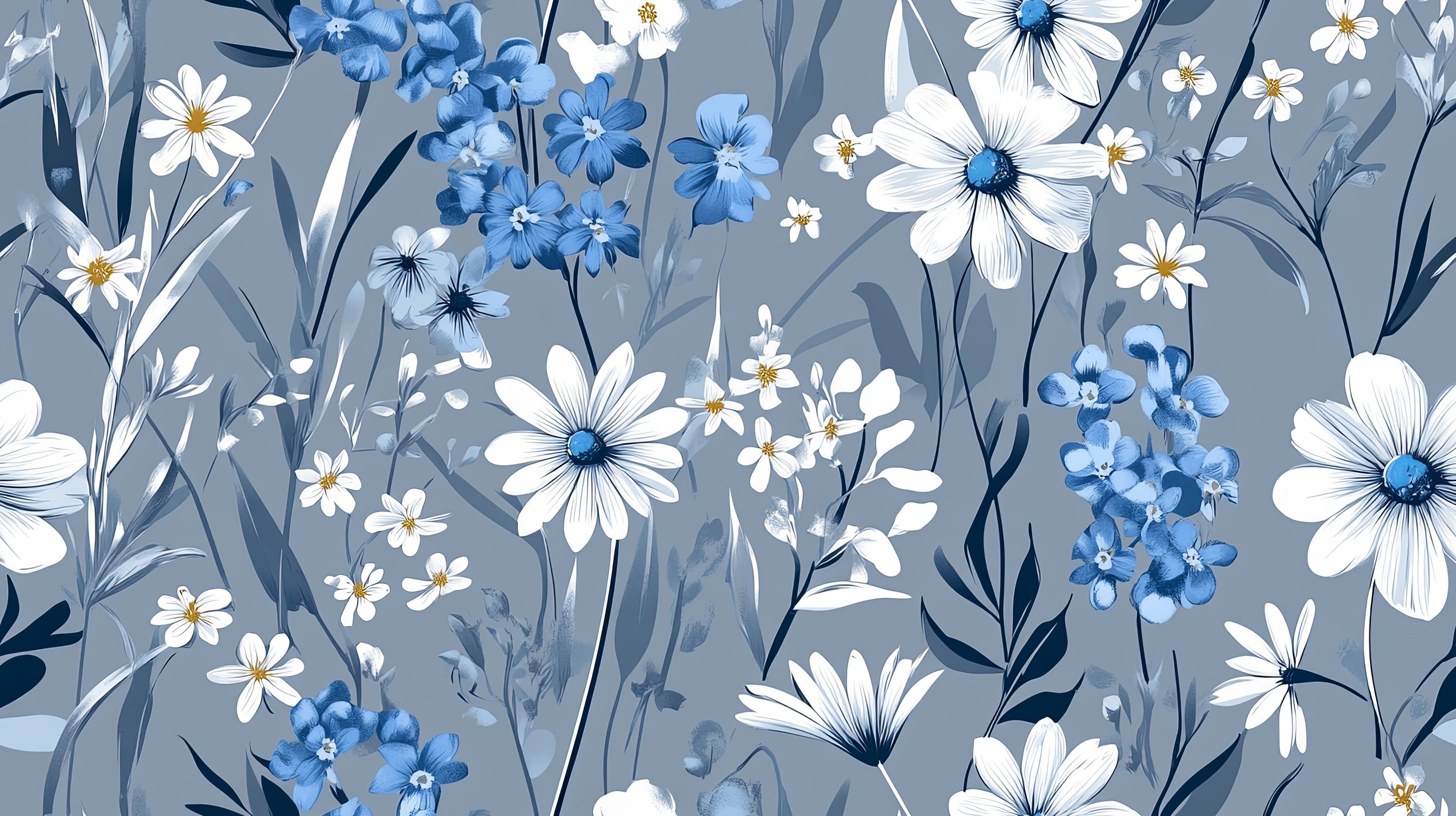 Blue wallpaper white flowers