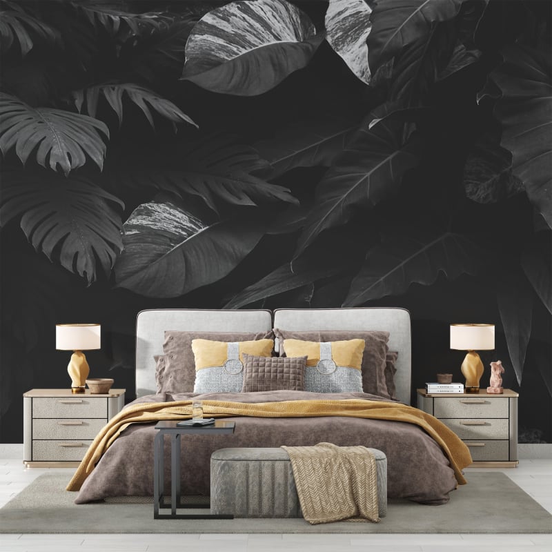 Panoramic Black and White Foliage Wallpaper - Second Image