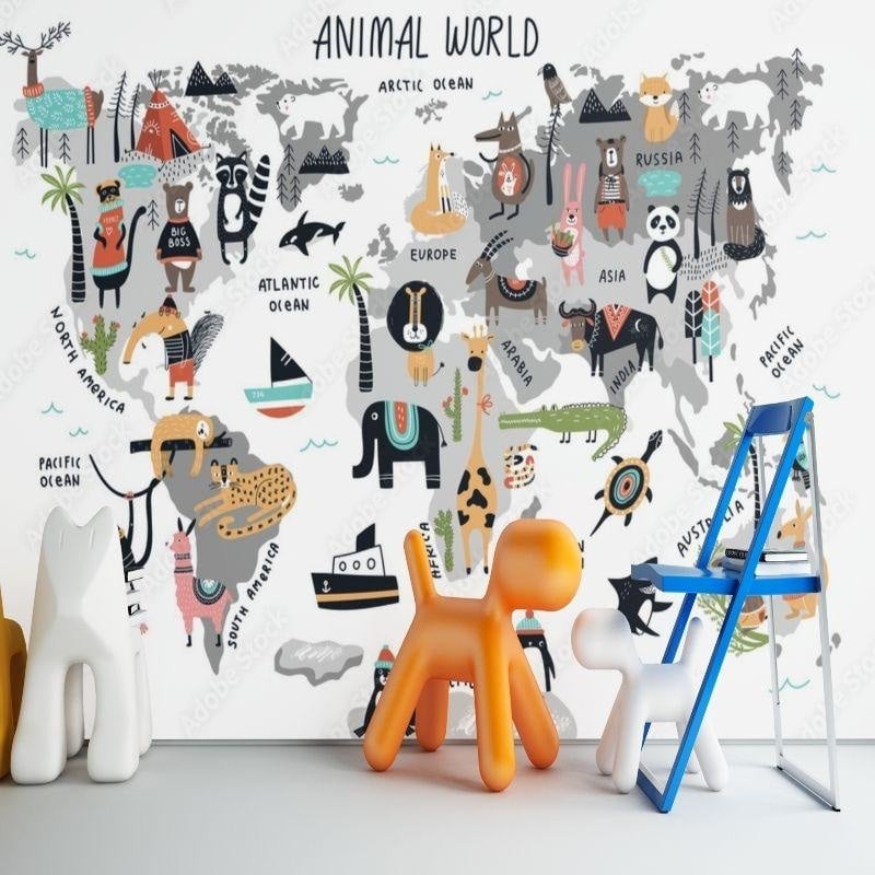 Tapisserie Carte du Monde Animaux