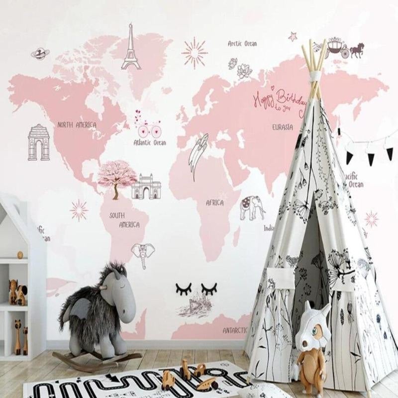 Pink World Map Tapestry - Second Image